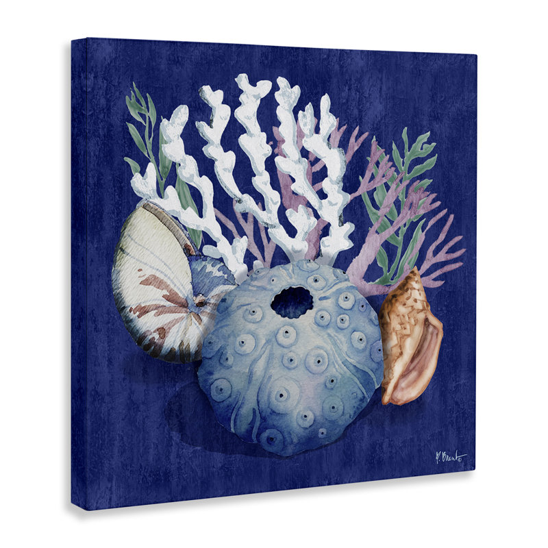 Art mural en toile d'oursin et corail par Paul Brent, H 30 po x l 30 po