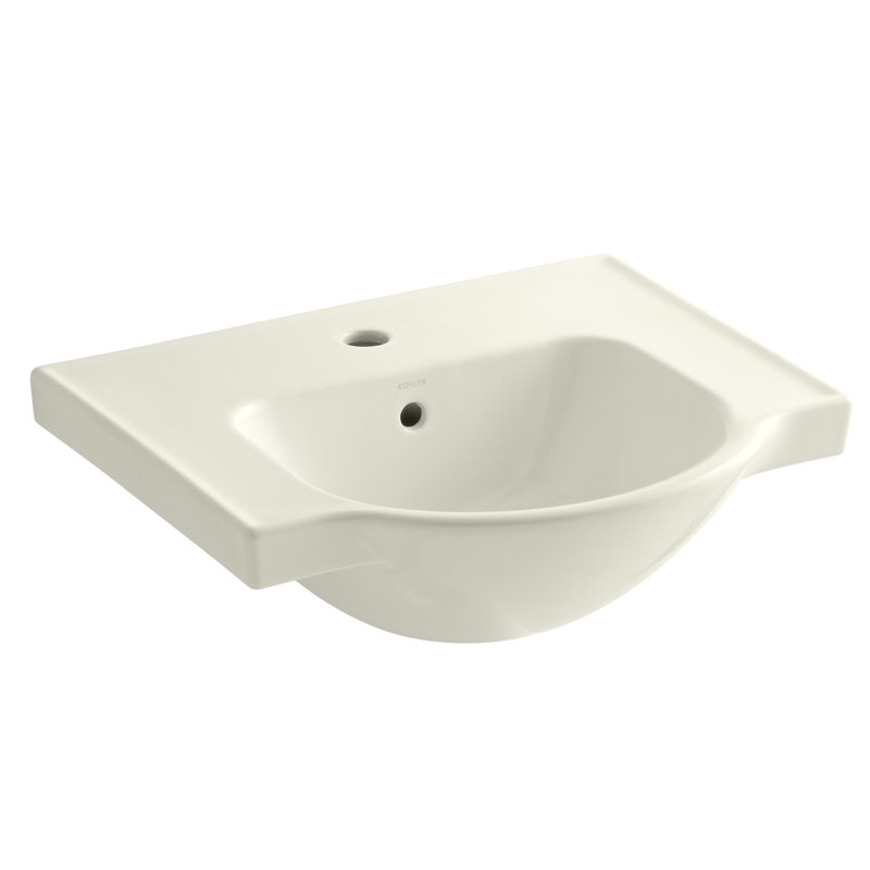 Veer Ceramic Pedestal Bathroom Sink with Overflow, Biscuit, Single, 8.04" H x 21" L x 18.25" W