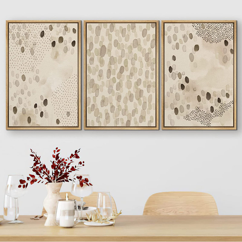 " SIGNLEADER Framed Canvas Print Wall Art Set Minimalist Pastel Paint Dot Landscape Abstract Shapes Digital Art Modern Art Decorative Boho Calm/Zen for Living Room, Bedroom, Office " 3 Piece Art Graphic Art Print