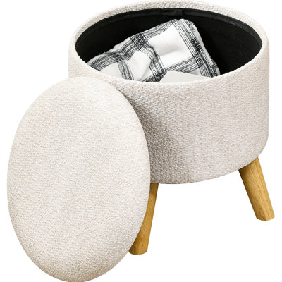 Rangement blanc crème - Dessus rembourré pour plus de confort. Cachez vos objets. Polyvalent, idéal pour le salon, la chambre ou l'entrée. Stable avec pattes antidérapants. Tabouret rond crème. Siège confortable et rangement secret. Parfait pour les couvertures.