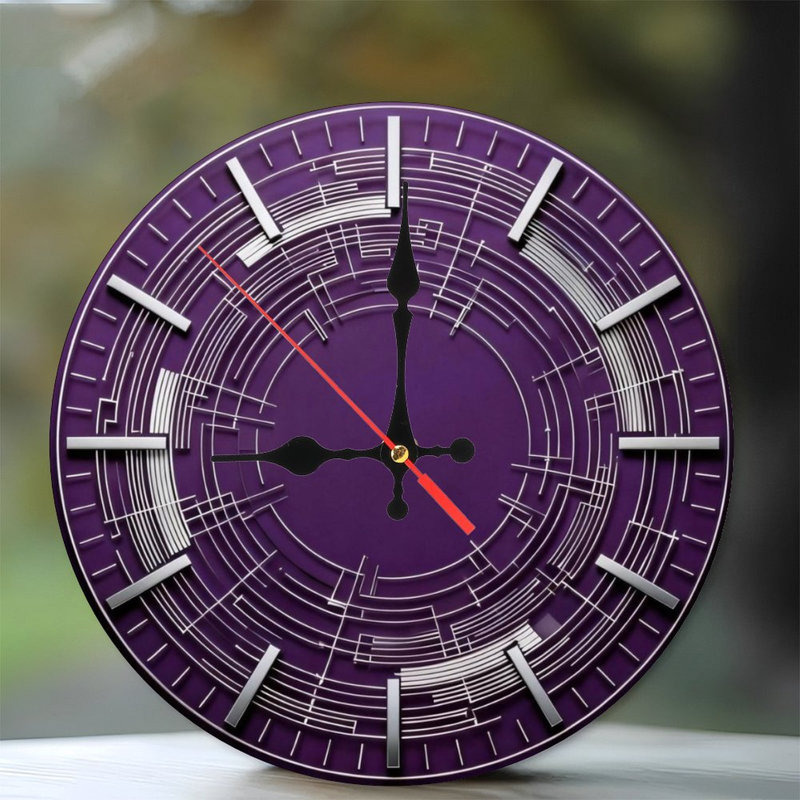 Horloge murale ronde en bois 10 po, mouvement à quartz silencieux, imprimé UV, à piles, Mauve