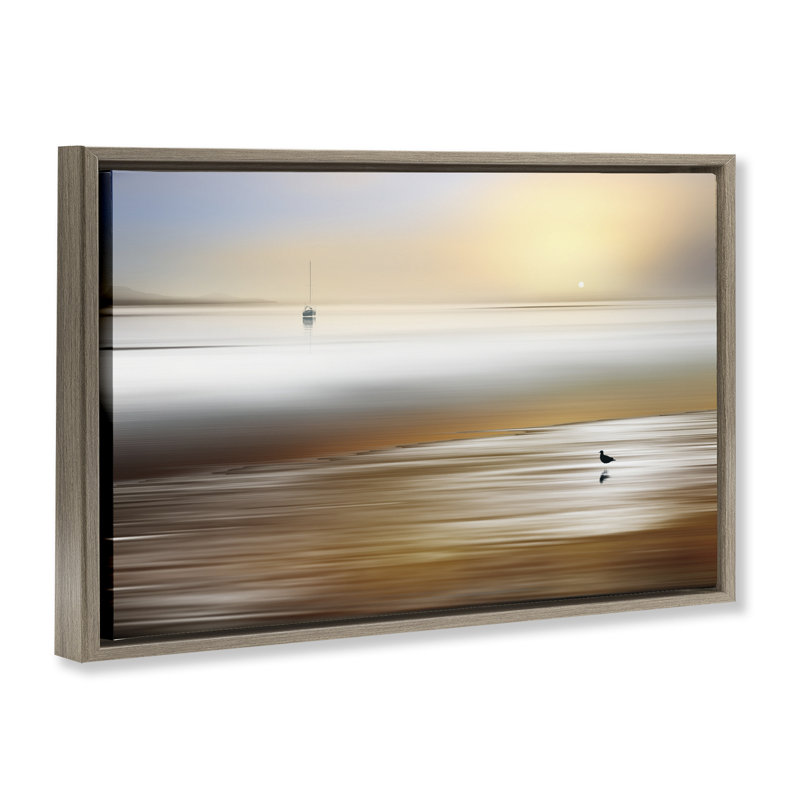 Cadre flottant Silence Pause Seascape, design par Marvin Pelkey, H 21 po x l 31 po, Cadre flottant orme Montalcino