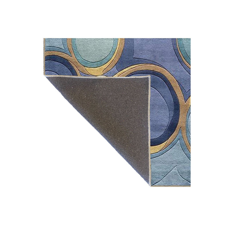 Machine Washable Ringed Patterned Blue Woven Base Area Rug, Runner 3'3" x 6'7" Rug Pad Included