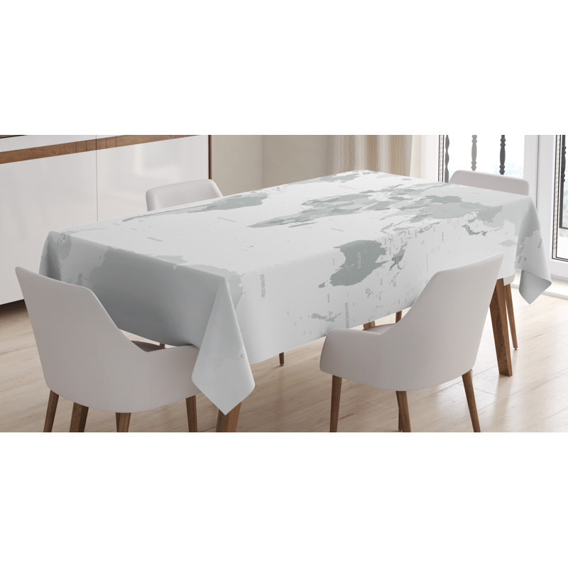 Ambesonne Grey Tablecloth, Detailed World Map With All Countries Major Capital Cities Universe Earth Continents, Rectangular Table Cover For Dining Room Kitchen Decor, 52" X 70", Grey White