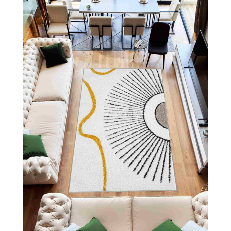 Tapis géométrique abstrait moderne pour la chambre à coucher 6420 (jaune), Rectangle 5 pi 3 po x 7 pi 7 po