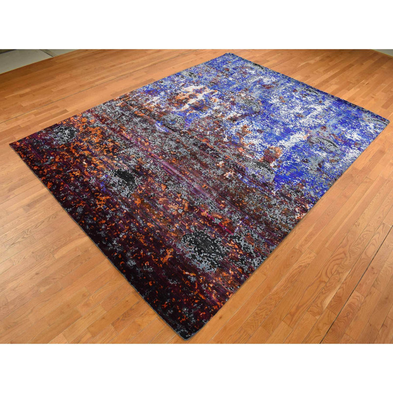 Tapis bleu nouvel âge en soie 8 pi 10 po x 12 pi Aspendale
