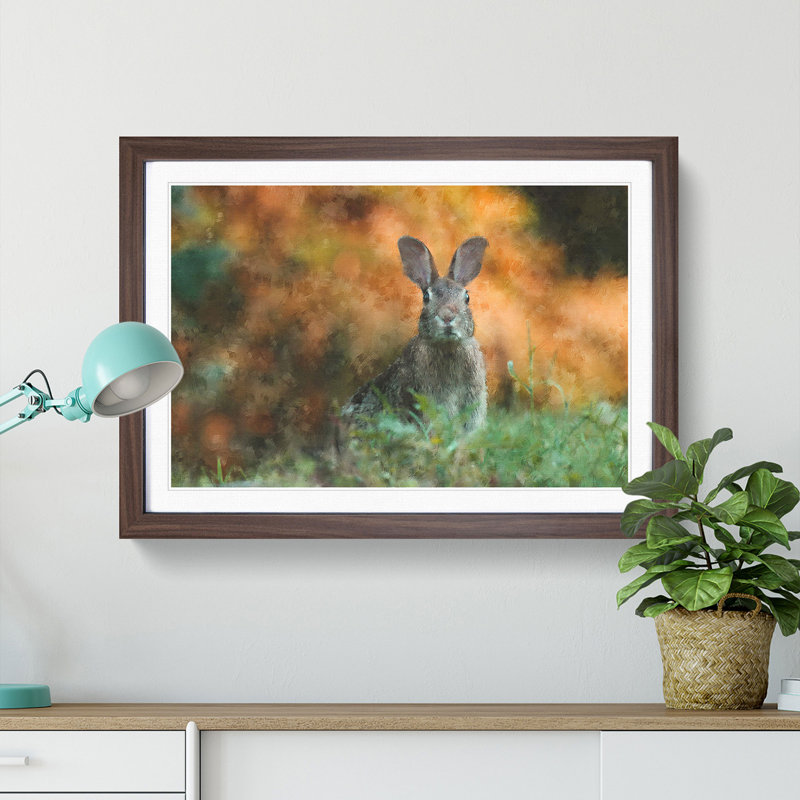 Hare in a Meadow - Framed Print, 24cm H x 33cm W x 2cm D, Walnut Framed