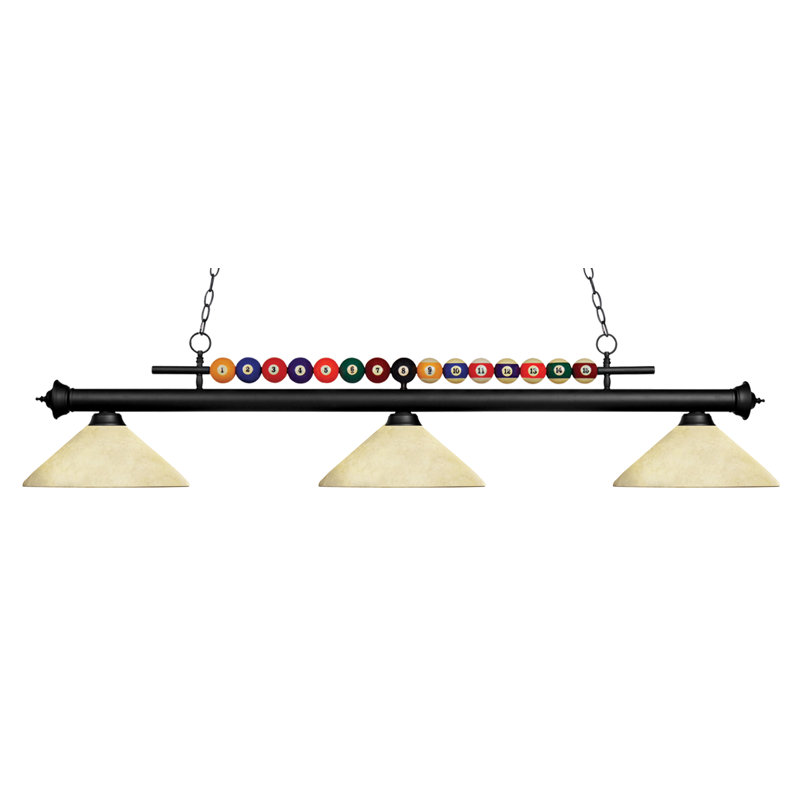 Luminaire suspendu linéaire pour table de billard 3 lumières Chapa, Noir mat