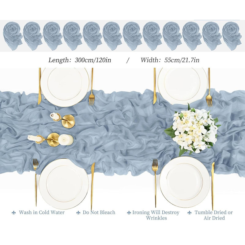 12 Pack Dusty Blue Cheesecloth Table Runner 55x300 cm