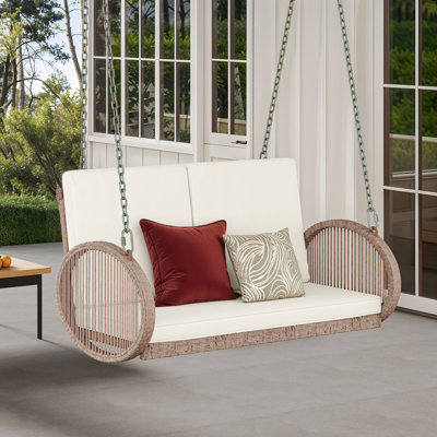 Wicker Hammock Swing with Handwoven PE Rattan, and Plush Cushions