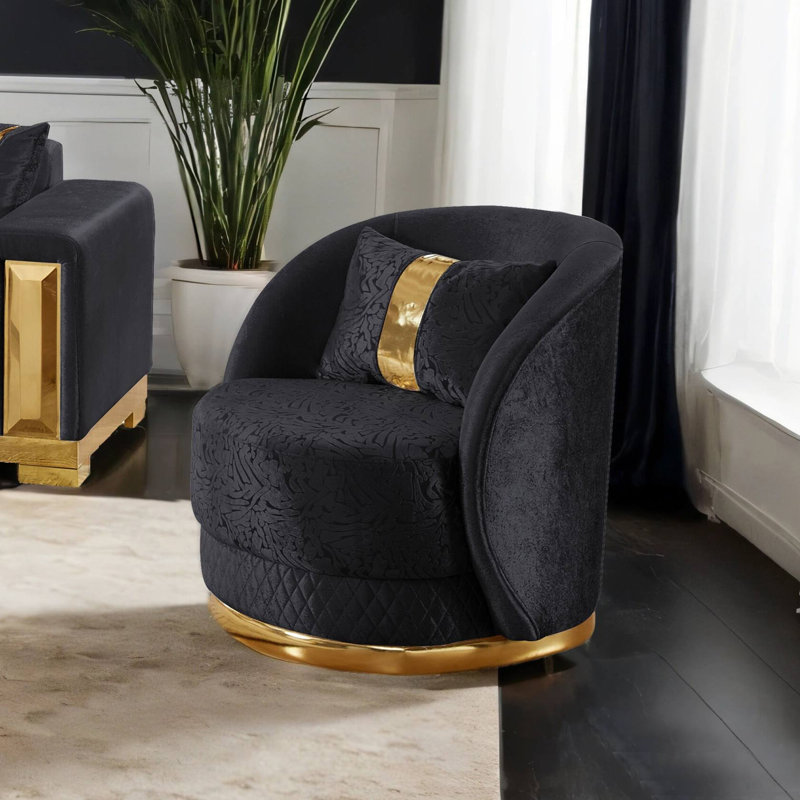 Fauteuil pivotant l 33,4 po, noir / or, Noir