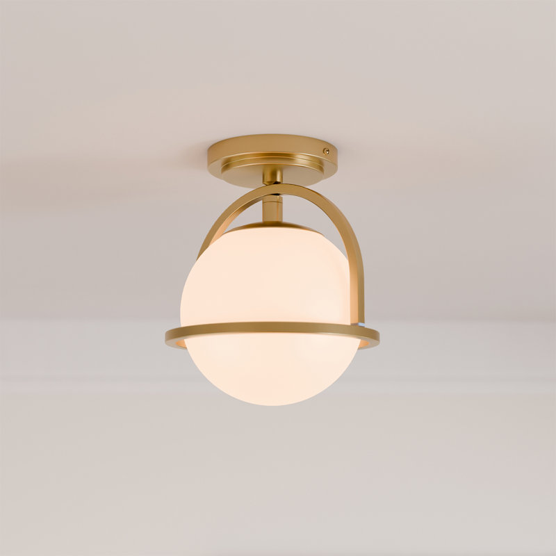 1-Light Gold Finish Flush Mount Ceiling Light with Frosted Glass Shade