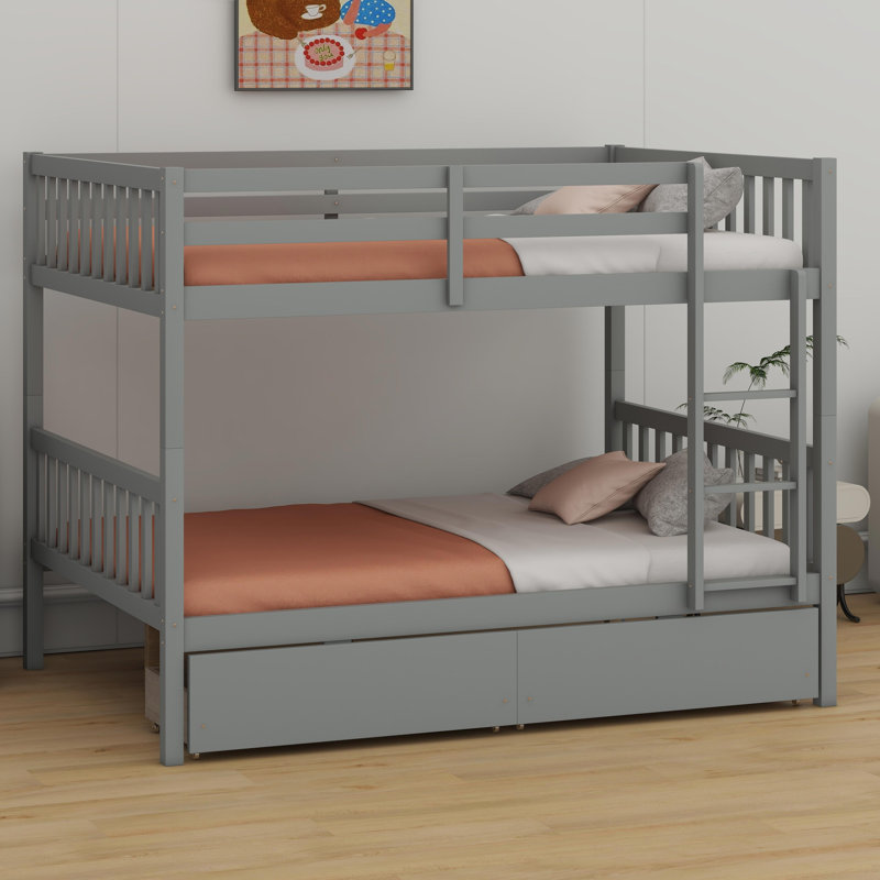 Versatile Bunk Bed System With Storage Compartments, Secure Ladder Access, And Dual-Bed Conversion Capability, Gray