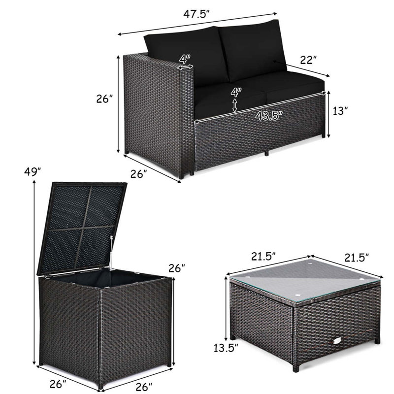 Margriete 4 - Person Patio Conversation Set with Cushions, Black