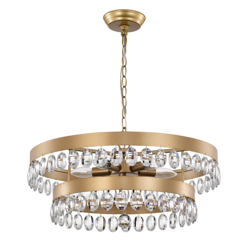 Lustre rond en cristal 6 lumières à deux niveaux Uhrichsville