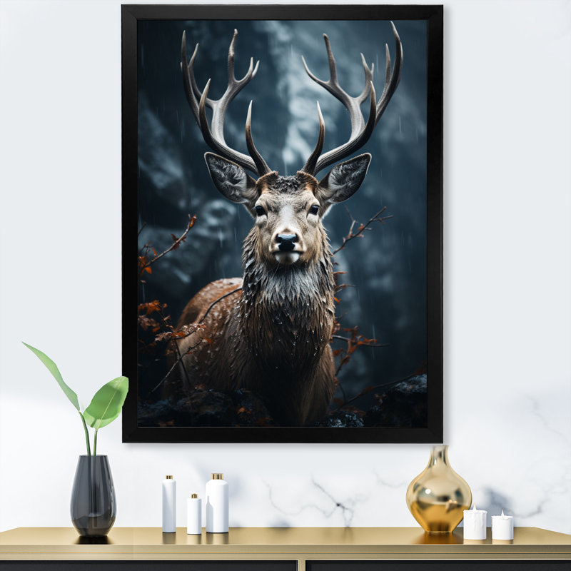 Cerf d'Issic monochrome IV, Cadre photo noir, H 32 po x l 16 po x P 1 po