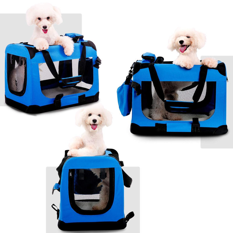 Collapsible Soft-Sided Crate with 3 Doors, Blue, M