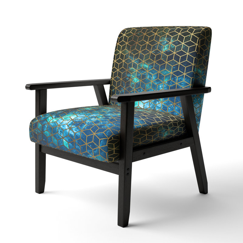 Fedna - Yellow Cubes Over Blue Cosmic Background - Upholstered Modern Accent Arm Chair, Black