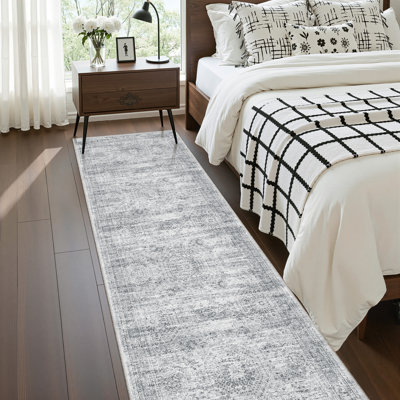 Non-Slip Washable Stain Resistant Area Rug For Living Room Bedroom Dining Room - Grey 2'X8'