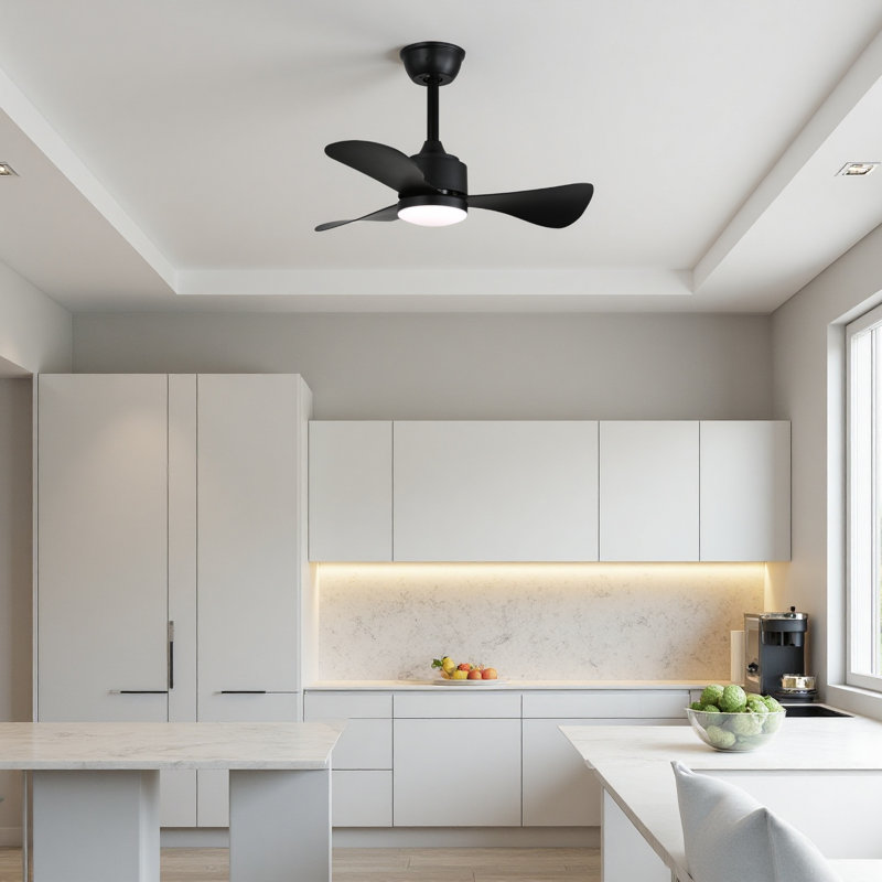 28" Ultra-Quiet Modern Ceiling Fan with 3-Color LED Lighting, Energy-Saving DC Motor & Remote, 3 ABS Blades, Black