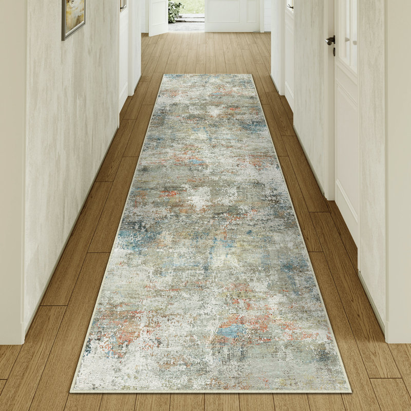 Sarah Modern Abstract Machine Washable Area Rug with Non-Slip Backing, Runner 2' x 8'