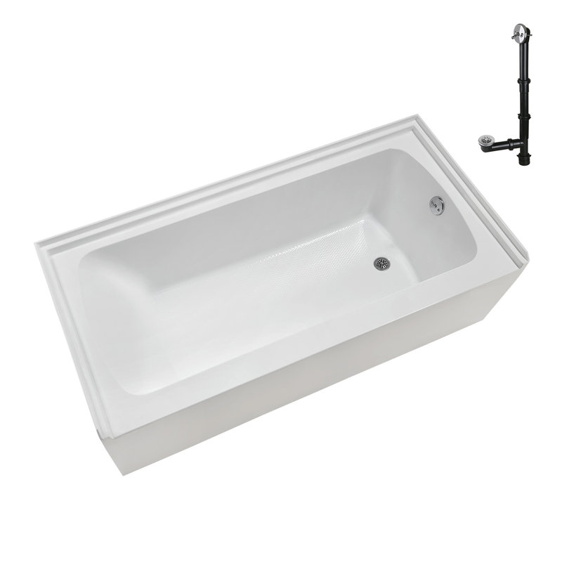 Streamline 66 in. x 32 in. Acrylic Right-Hand Drain Alcove Bathtub in Glossy White With External Drain, Polished Chrome