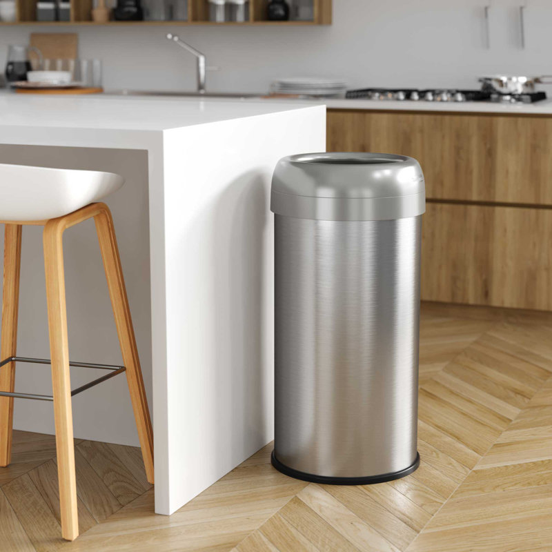 Stainless Steel Open Kitchen Trash Can - 16 Gallons