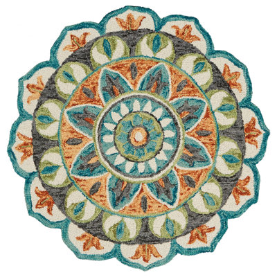 Arla Floral Oriental Hand Tufted Scalloped Wool Area Rug