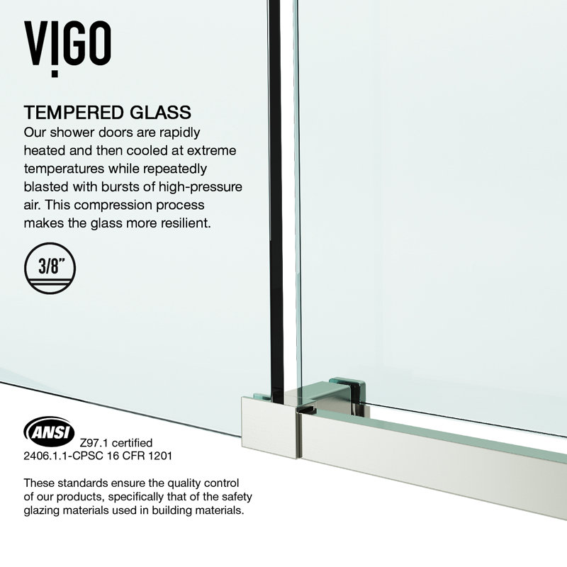 Elan E-Class 68-72" W x 76" H Sliding Frameless Shower Door with 3/8" Clear Glass, Stainless Steel