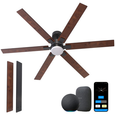 Ventilateur de plafond 60 po avec éclairage, silencieux, Alexa / Google, 3 lumières DEL couleur, réversible et ensemble d'éclairage inclus