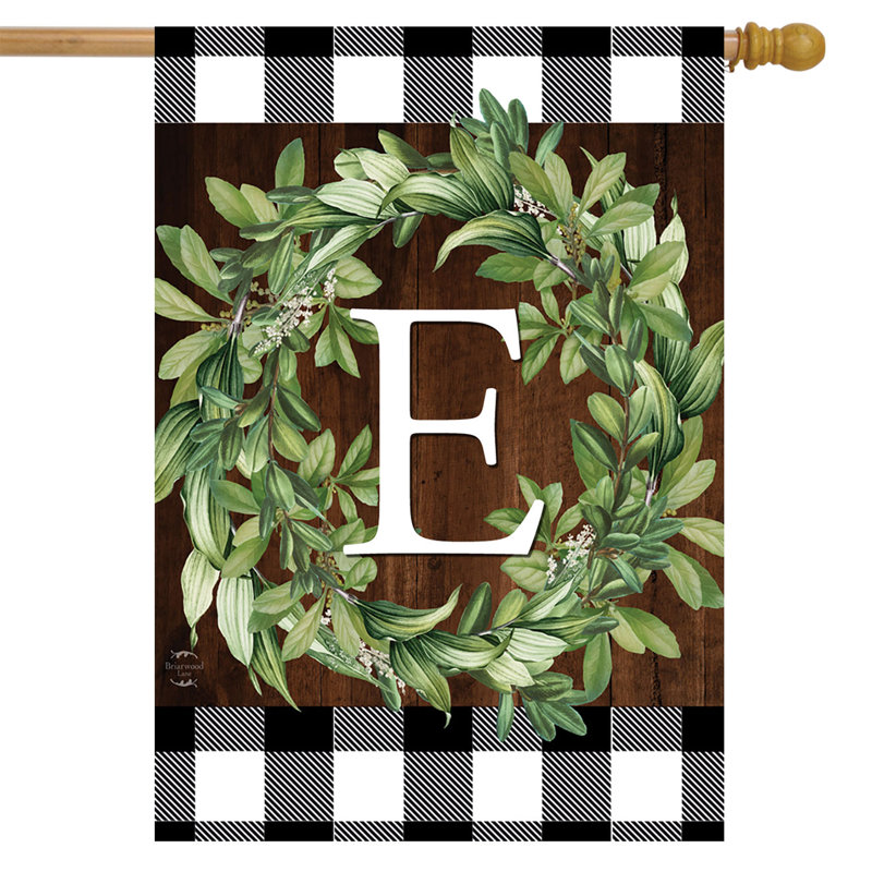 Wreath Monogram Letter E House Flag