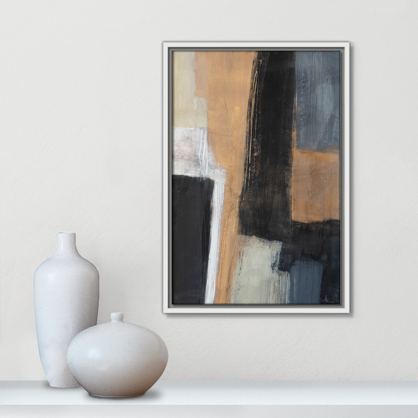 Calderon "Metallic Slate I" Print, 19.5" H x 13.5" W x 2" D, White