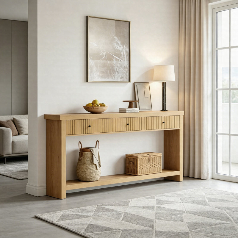 Console Table with 3 Drawers, Oak