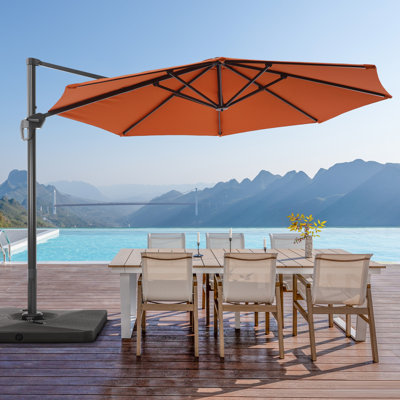 Parasol de patio octogonal en porte-à-faux décalé Mithun 11FT avec contrepoids inclus, parasol d'extérieur suspendu avec lève-manivelle, protection contre les rayons UV toutes saisons pour terrasse avec jardin et terrasse
