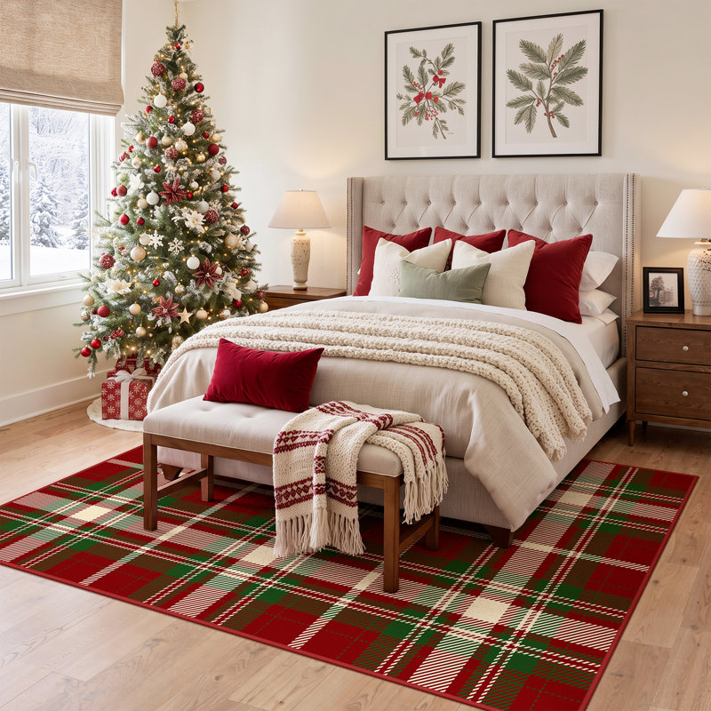 Tapis à carreaux lavable à la machine Christmas, Rectangle 6' x 9'
