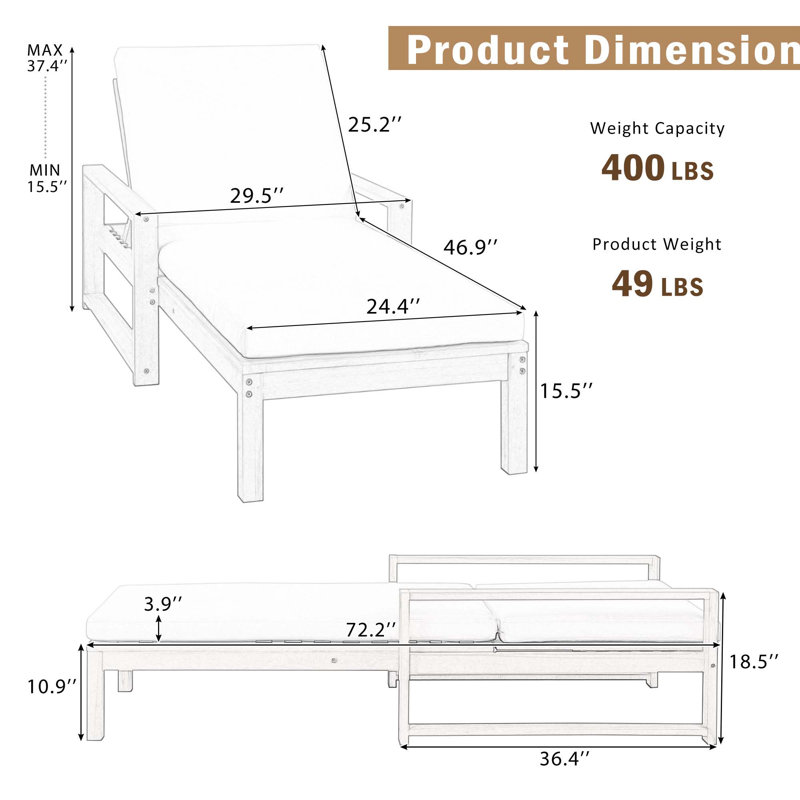Ensemble de 2 chaises longues d'extérieur à 5 positions avec coussin, Gris