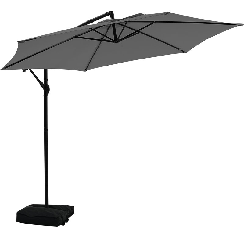 Parasol de marché suspendu 10 pieds avec base, Gris
