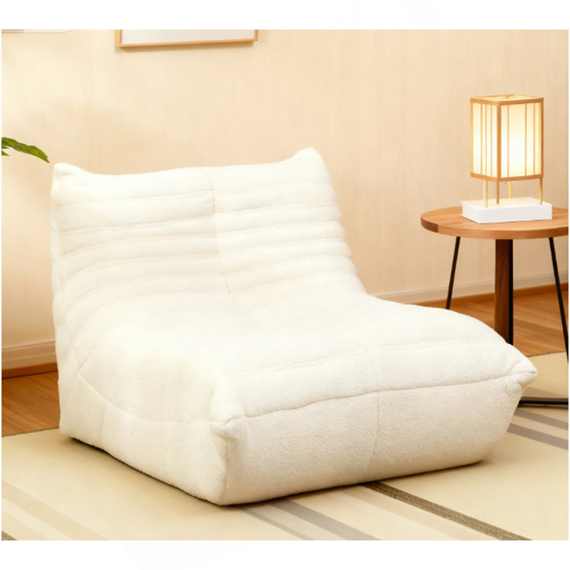 Fauteuil à billes, canapé à billes avec mousse haute densité pour chambre à coucher, blanc crème, Tissu blanc crème