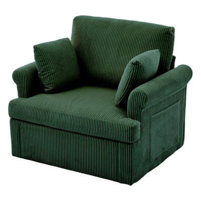 39'' Modern Swivel Accent Chair, Large Corduroy Round Armchair with 2 Pillows