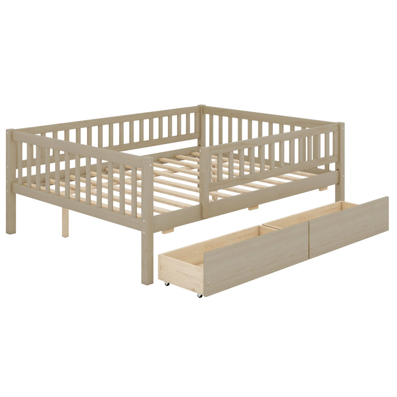 Lit de jour simple en bois avec deux tiroirs, Double, Naturel