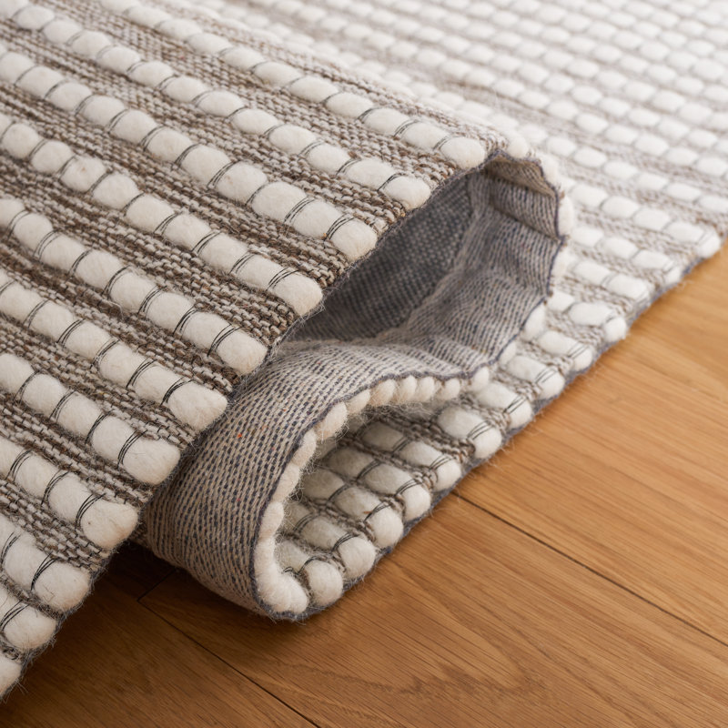 Ivory and Dark Brown Handwoven Wool 8' x 10' Area Rug
