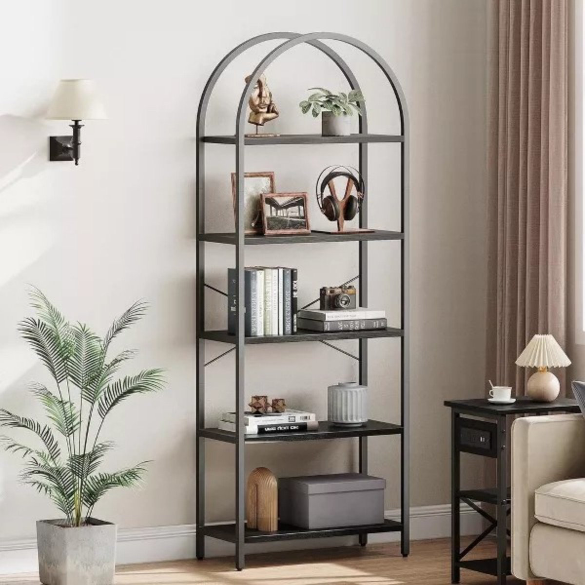 Latitude Run® Arched Bookshelf,5 Tier Metal Frame Bookcase, Modern Bookcases Tall Book Shelf,Open Display Shelves For Office, Study Room, Living Room | Wayfair