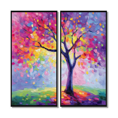 «Vibrant Tree of Life Forest», reproduction d'art sur toile rose, 2 pièces