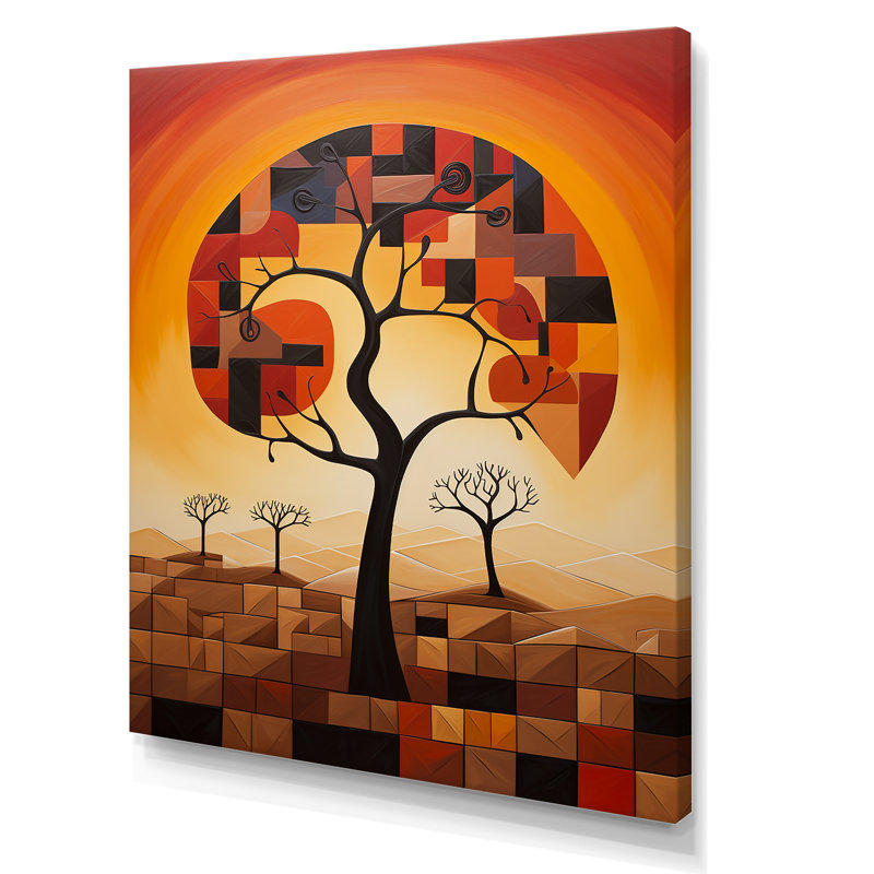 Cubist African Tree Landscape 2 - Art mural africain, H 32 po x l 16 po x P 1 po, Toile tendue