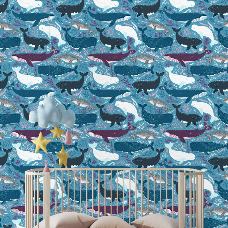 Rouleau de papier peint adhésif Prisco Marine Mammals, L 16,67 po x l 25 po