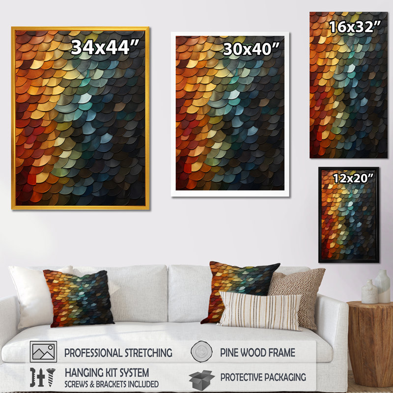 «Colorful Rainbow Scales I» - art mural abstrait, Toile tendue, H 32 po x l 16 po x P 1 po