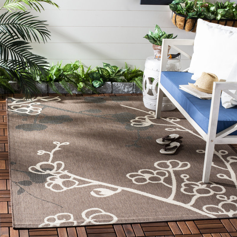 Tapis d'intérieur / extérieur floral Marpain Performance, Rectangle 6 pi 7 po x 9 pi 6 po