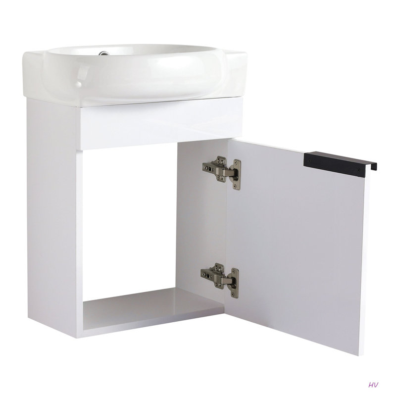 Meuble-lavabo à fermeture en douceur avec lavabo, 16 pouces pour petite salle de bain