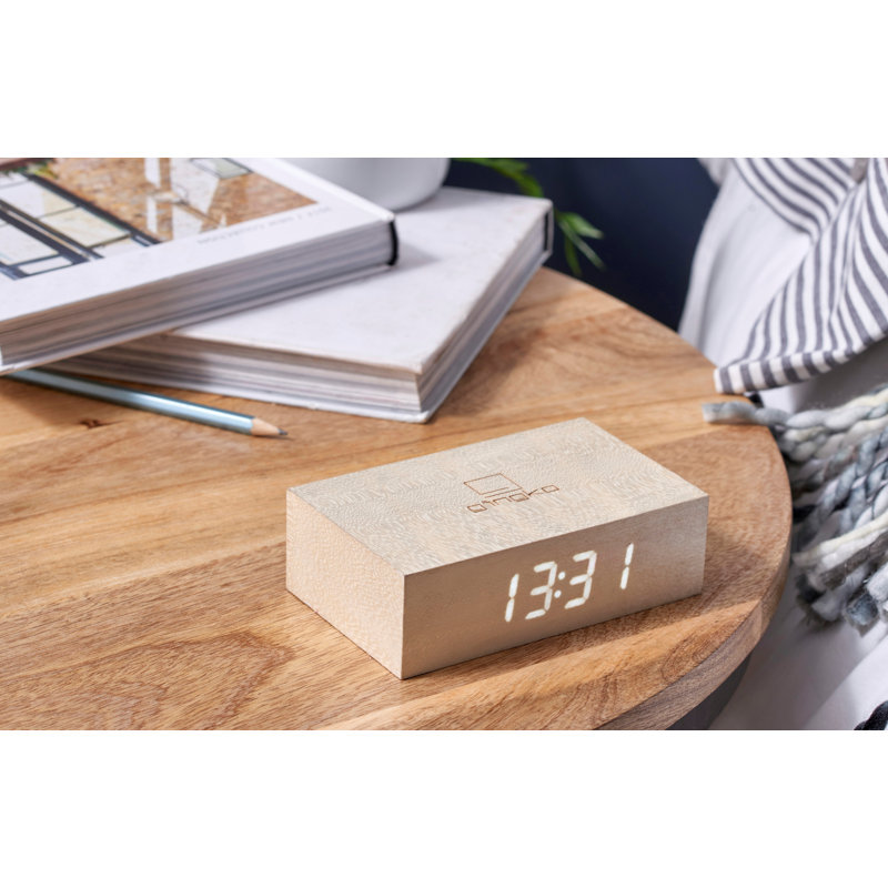 Digital Manufactured Wood Electric Alarm Tabletop Clock, White Maple
