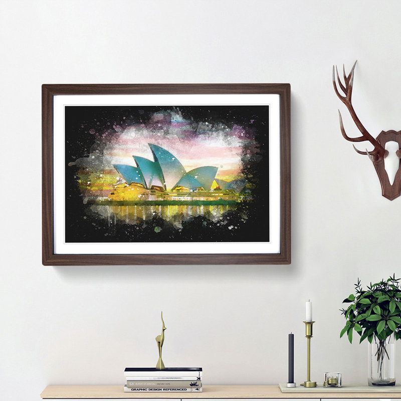 Sydney Opera House at Sunset - Picture Frame Graphic Art Print, 27cm H x 36cm W x 2cm D, Walnut Framed